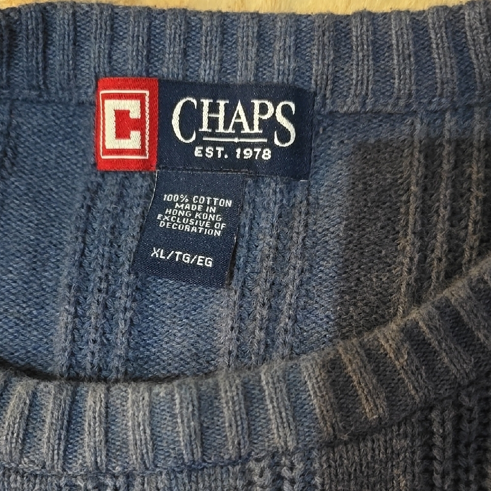Chaps Blue Crewneck Sweater with Ribbed Knit and Relaxed Fit